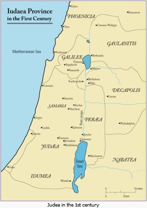 Judea in the 1st century, from Wikipedia http://en.wikipedia.org/wiki/File:First_century_palestine.gif